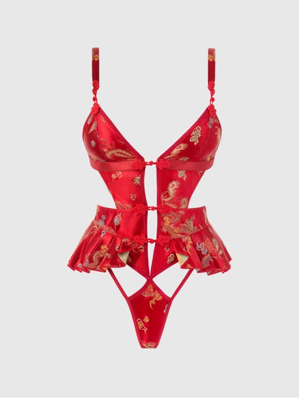 Red Satin Floral Cutout Teddy Bodysuit